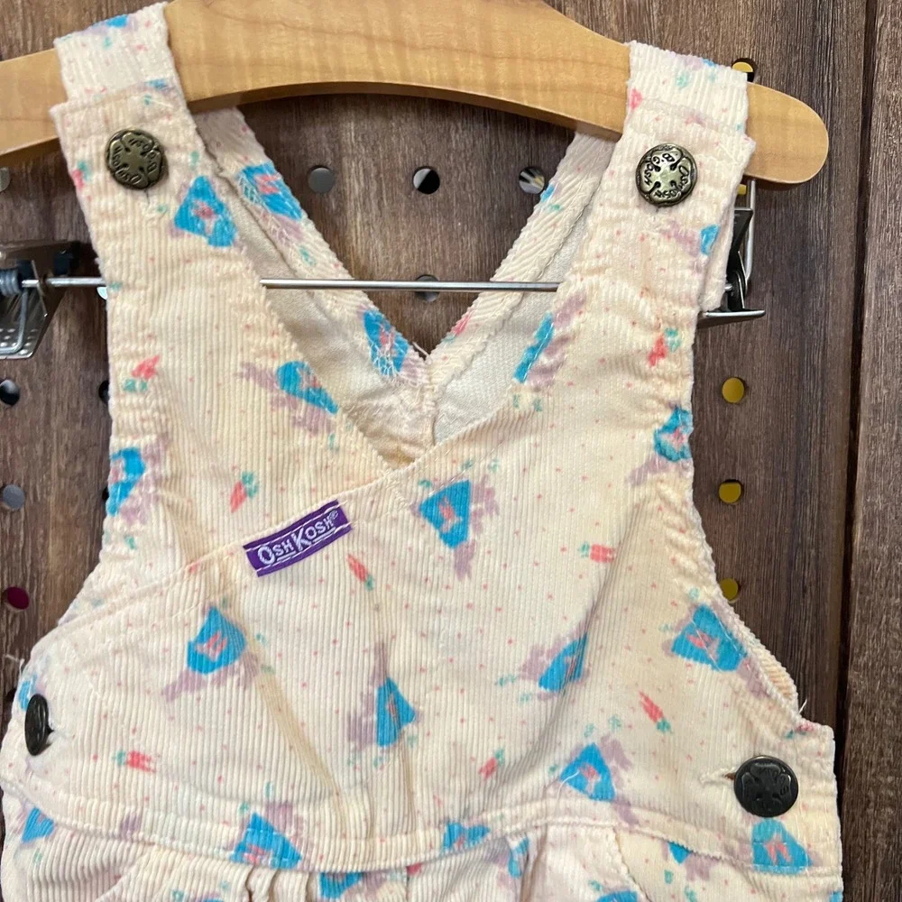 Oshkosh Yellow Rabbit With Carrot Print Corduroy Overalls 12 M Made in USA VTG